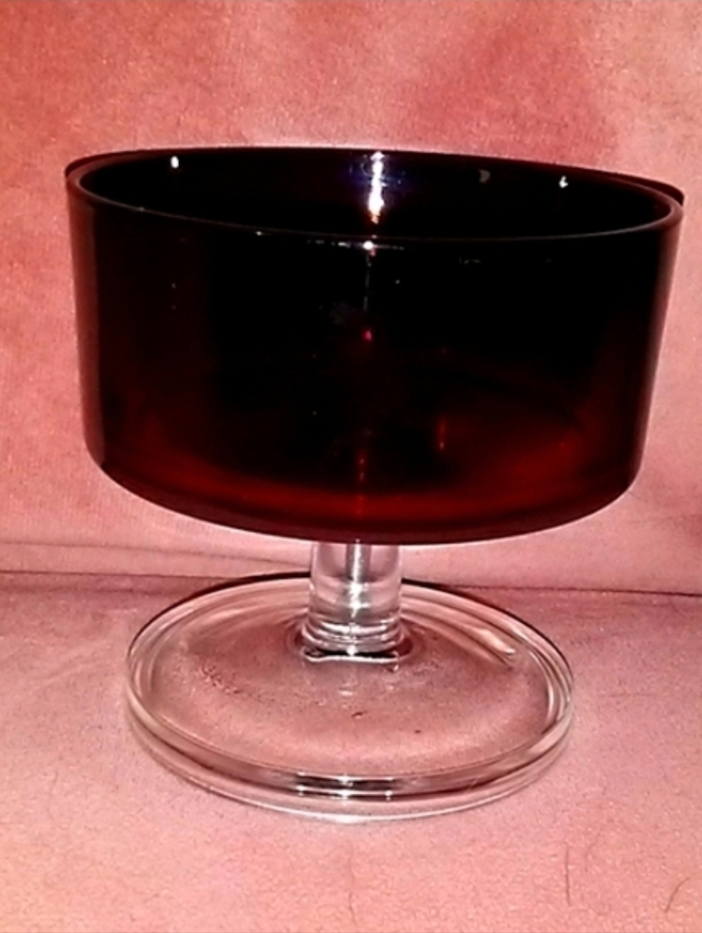 Vintage French Glass Ruby Red Footed Dessert Custard Bowl Fruit Arcoroc France